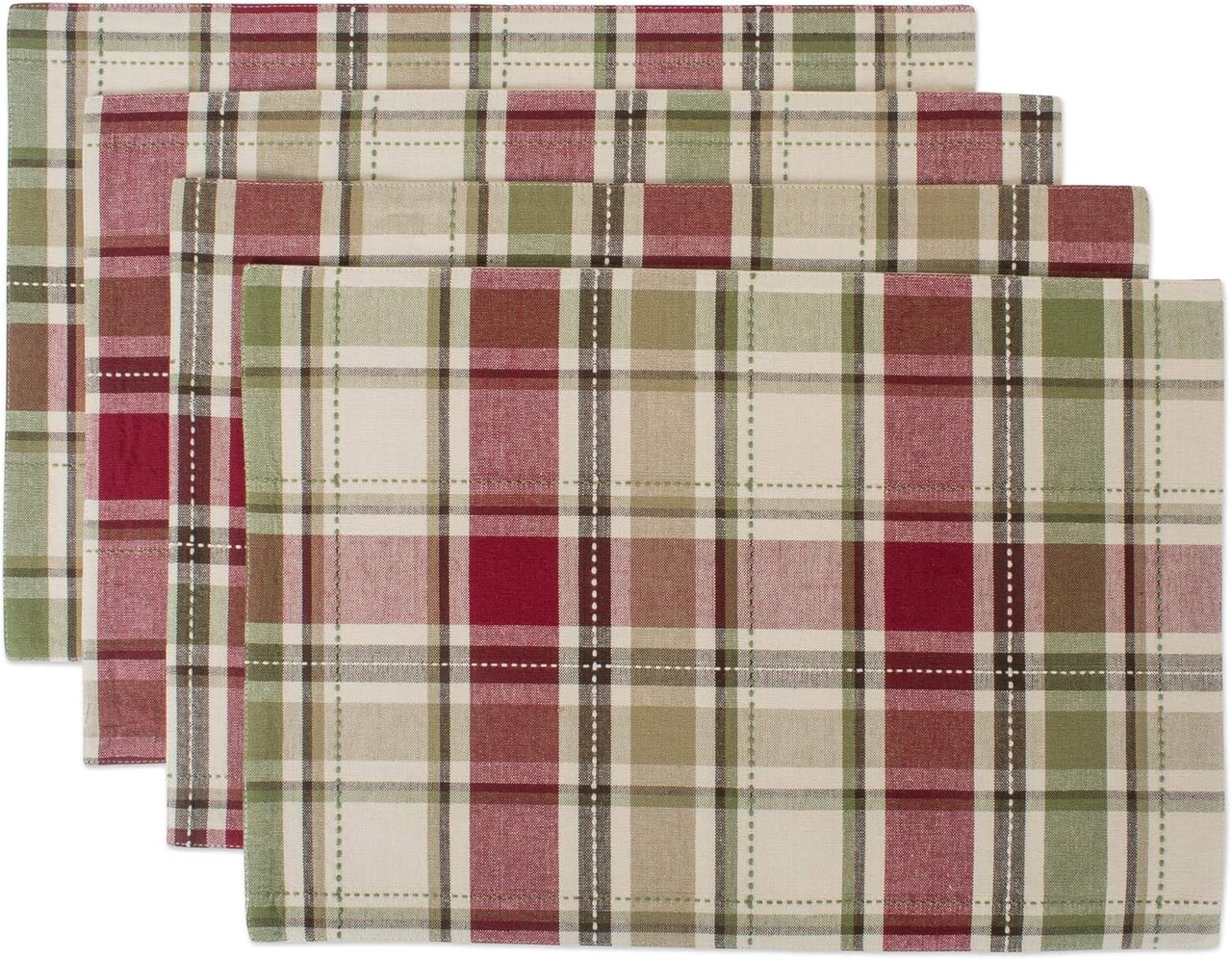 Fall & Thanksgiving Dining Table Décor Reusable Cotton Fabric, Placemat Set(Rustic Homespun Plaid)